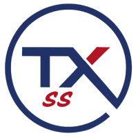 TX logo in blue and red colors.