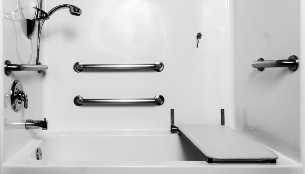 Accessible shower with grab bars and seating